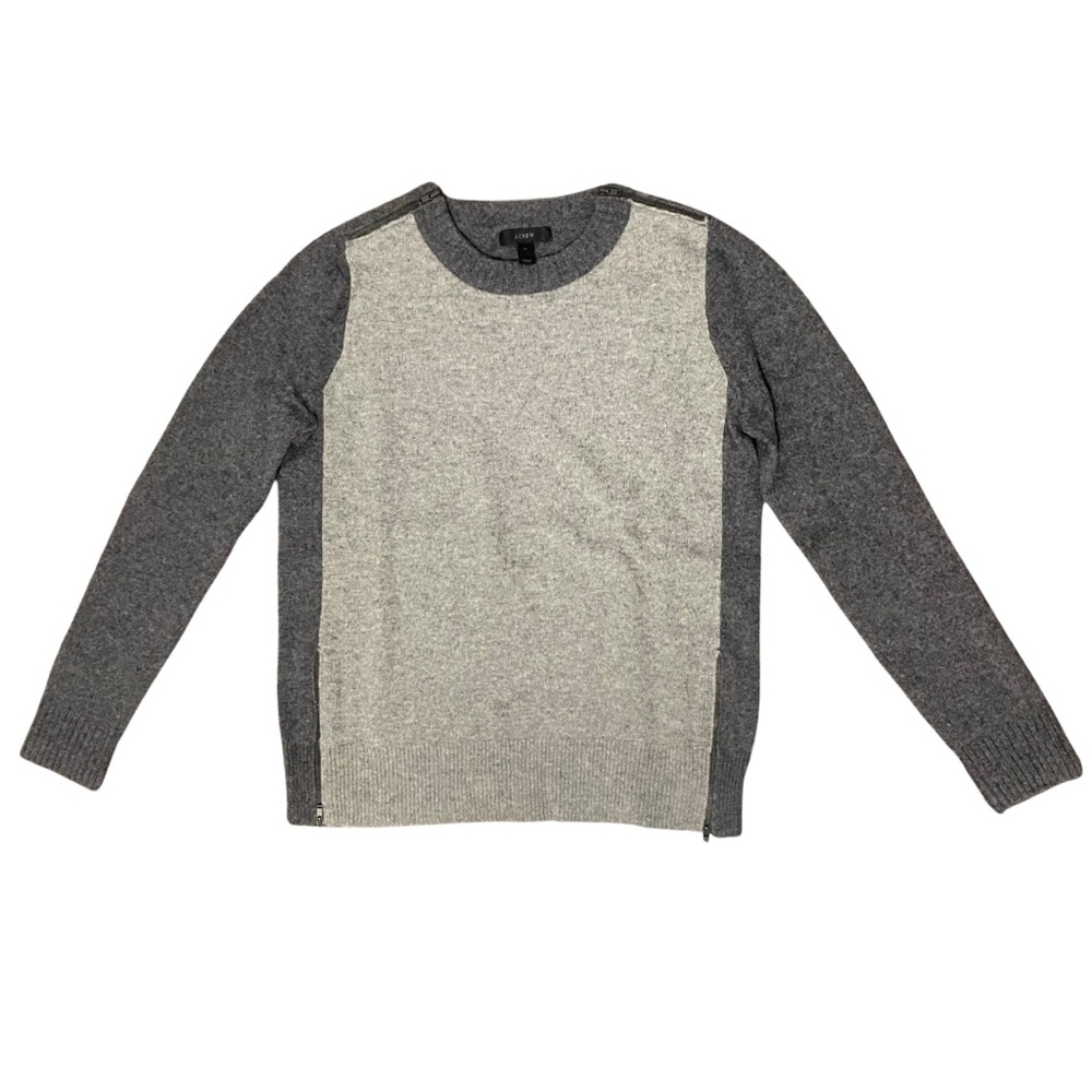 J. Crew Women's Wool Sweater Cozy Crewneck Zipper Details Color Block sz M Gray